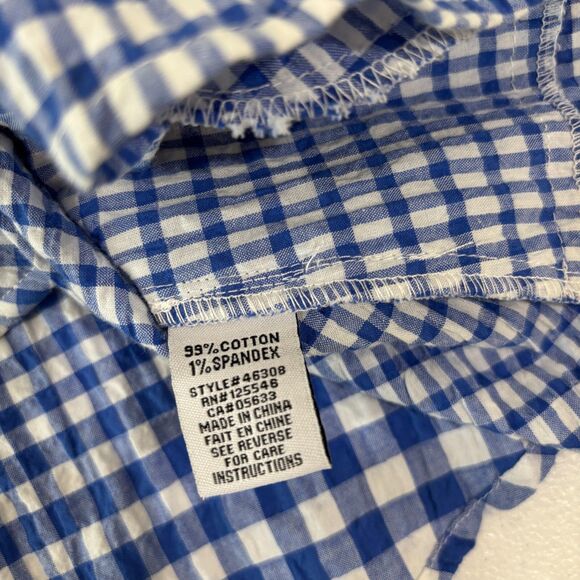 Habitat Gingham Top Women XS Blue White Check Seersucker Button Front Country - Picture 7 of 8